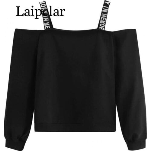Off shoulder sweatshirts Fashion Women Long Sleeve Sweatshirt Letter Print Pullover Top Blouse black hoodie bluza dresowa damska