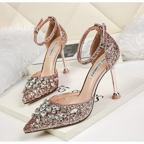 New Crystal Shoes Glitter Heels Mary Jane Shoes Rhinestone Heels Wedding Shoes Bride Fetish High Heels Stiletto Chaussures Femme