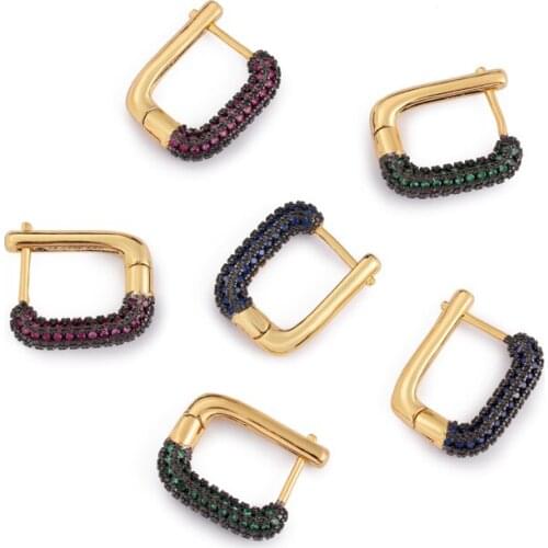 Vintage Full of Rhinestone Ear Clip Square Geometric Hoop Lock Style Earring Women High Quality Handmade Wedding Earring Jewelry