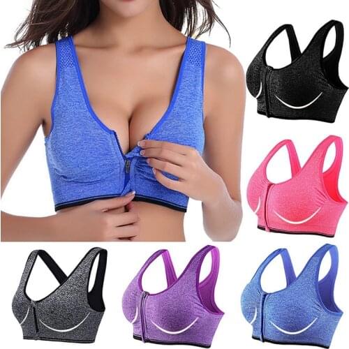Women Zipper Push Up Sports Bras Vest Lingerie Sexy Underwear Shockproof Breathable Fitness Gym Athletic Running Tops Plus Size