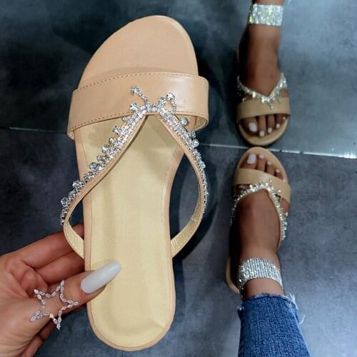 Women Summer New Rhinestone Decoration Luxury Sandals Slippers Female White Sexy Sandal Ladies Casual Soft Flat Slides