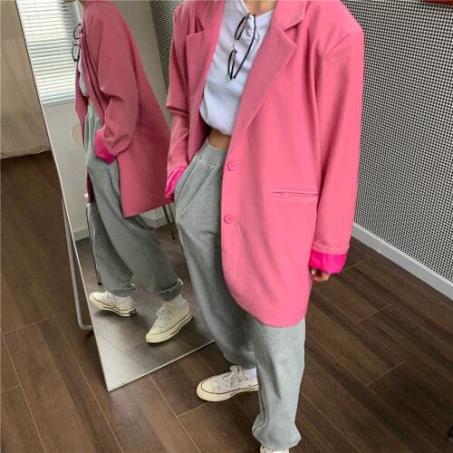 2021 Chic Loose Woman Blazer Spring Summer White Pink Green Black Jacket Female Oversized lined coats Outwear blezer women