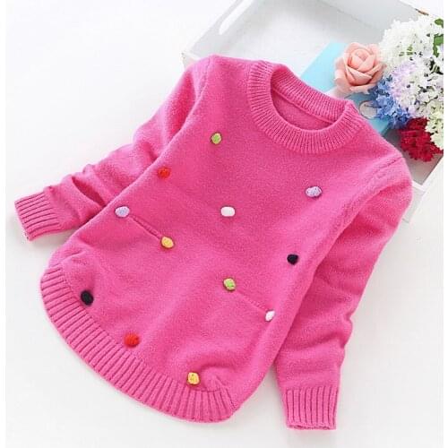 Winter Clothing Baby Girls O-neck Sweater Autumn Sweaters Handmade Colored Flowers Sweaters Knit Kids Clothes Girl Pullover Tops