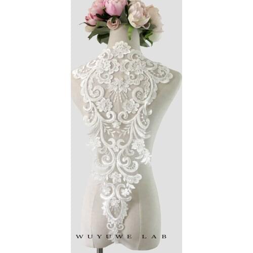 1pcs Ivory Sequins Beaded Embroidered Lace Applique in Sew Patches for Wedding Dress DIY Wedding Dress Headband 60x32cm