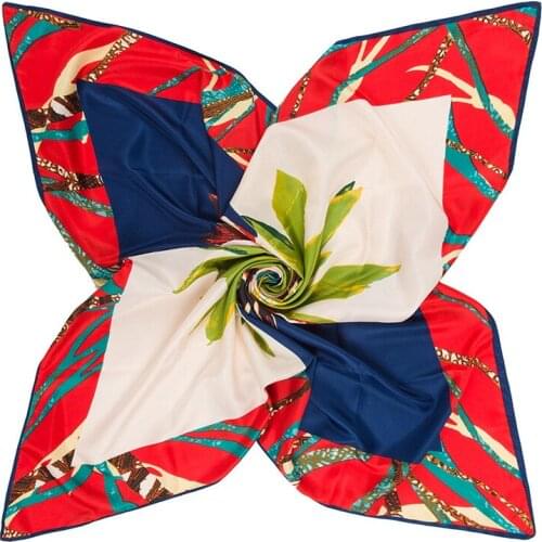 100% Silk Square Scarf 2019 Luxury Brand Patchwork Stamens Foulard Lady Hijab Neckerchief Muslim Scarves 100cm*100cm Neck Tie