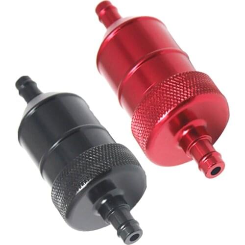 2 Pcs 8mm 5/16 "Chrome Fuel Filter Car Petrol Diesel Inline Red + Black
