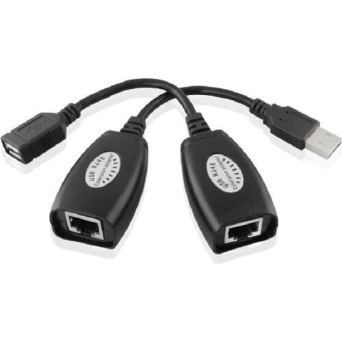 2Pcs USB To RJ45 RJ 45 LAN Cable Extension Adapter Extender Over Cat5 RJ45 Cat6 Patch Cord Black Networking Accessories