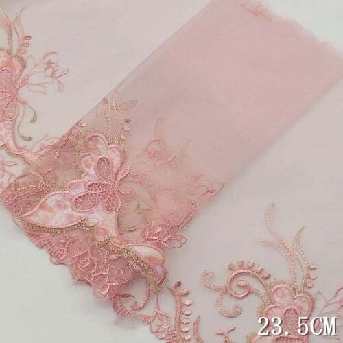 2Yards Red Pink Butterfly Embroidered Lace Trim Tulle Fabric For Lingerie Underwear Bra Dolls Dress Handcrafts High Quality