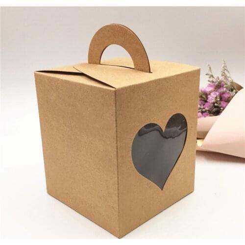 20Pcs Kraft Paper Cake Packing Boxes Brown Party Wedding Candy Handmade Gift Box With Clear PVC Windows