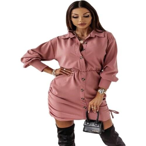 2021 Factory Price High Quality Hot Sale Ladies Fashion Autumn And Winter Solid Color Drawstring Shirt Skirt