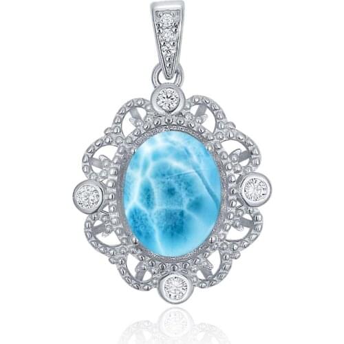 925 Silver 2.0ct Natural Dominica Larimar Pendant Necklace Women Jewelry/Silver Larimar Pendant/Natural Larimar Necklace