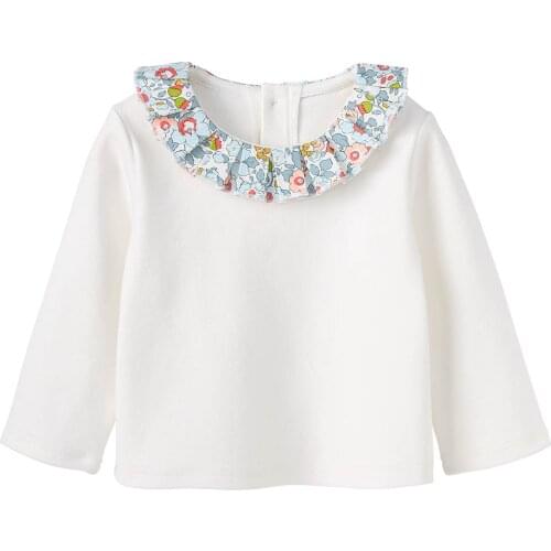Pureborn Baby Girl Blouse Sweety Floral Collar Children Kids Baby Clothes Long Sleeve Cotton Spring Autumn Baby Shirt Tops