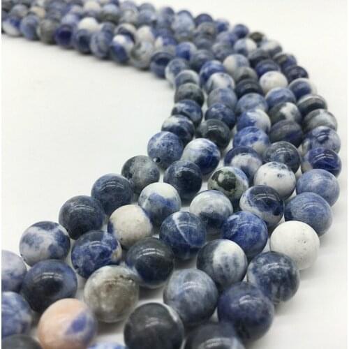 4mm 6mm 8mm 10mm 12mm Natural Old White Dot Blue-vein Sodalite Round Loose Stone Beads for Jewelry Accessories Making DIY