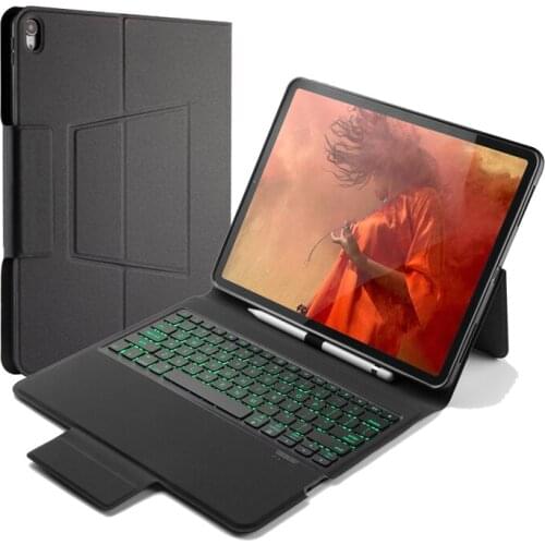 5.1 Bluetooth Keyboard Case For iPad pro 12.9" 2018, Premium Leather Case All-in-one Wireless Keyboard with 7-Color Backlit