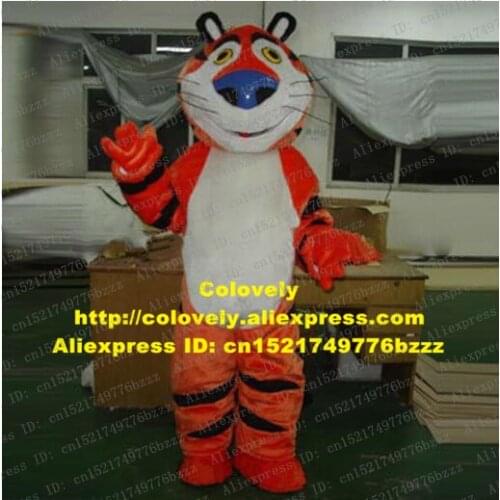 Wonderful Orange Tiger Tigerkin Tigress Mascot Costume Adult Size With Small Round Ears Black Curve Eyebrows Round Eyes No.7835