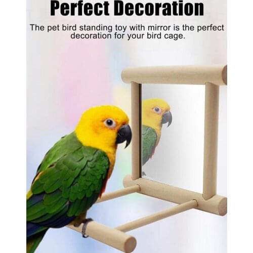 Wooden Pet Toy Mirror Fun Brid Toy For Budgies Parakeet Cockatiel Parrots Climb Wooden Birdcage Accessories House Decoration