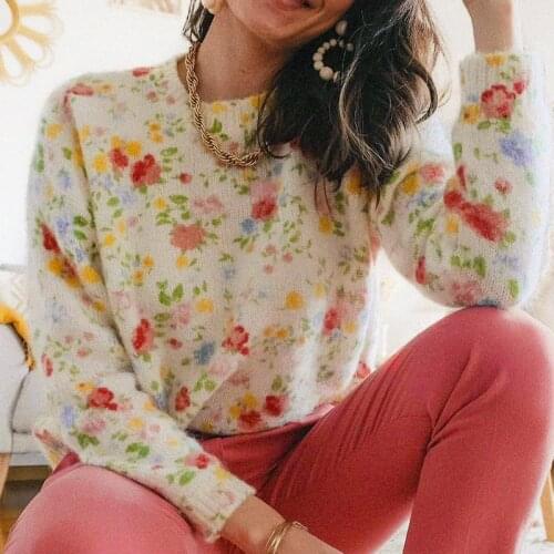 Paulie Kid Mohair Sweater Jumper Women Spring Autumn 2021 Floral Printed Casual Pullovers Pull Femme Vintage Knitwear Sweaters