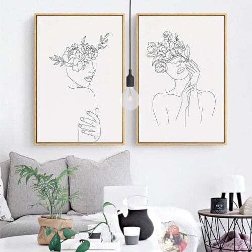 Line Art Poster Abstract Woman Canvas Painting Nordic On The Wall Flower Art Print Modern Picture For Living Room Home Decor