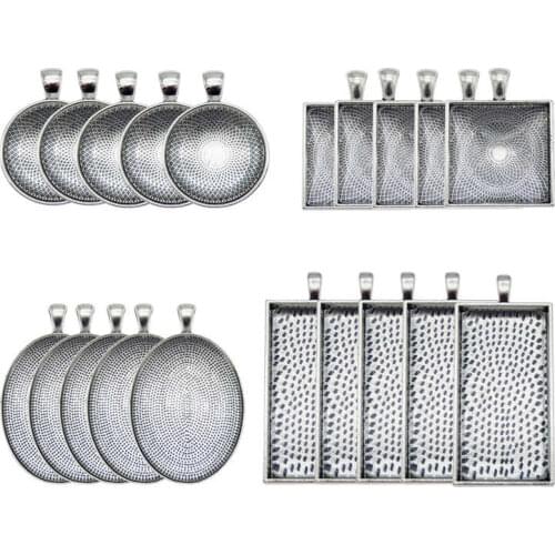 Julie Wang 4 Sets Cabochon Setting Alloy Tray Bezel Blank Base Charms With Glass Oval Round Square Jewelry Making Accessory