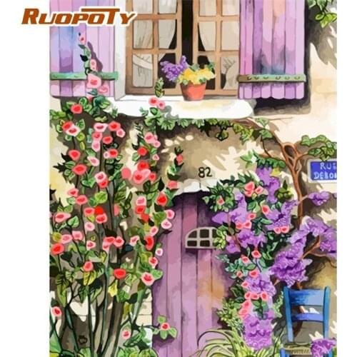 RUOPOTY DIY Framed Painting By Numbers For Adults Children 60x75cm Framed Purple Flower Picture Handmade Home Decor Diy Gifts