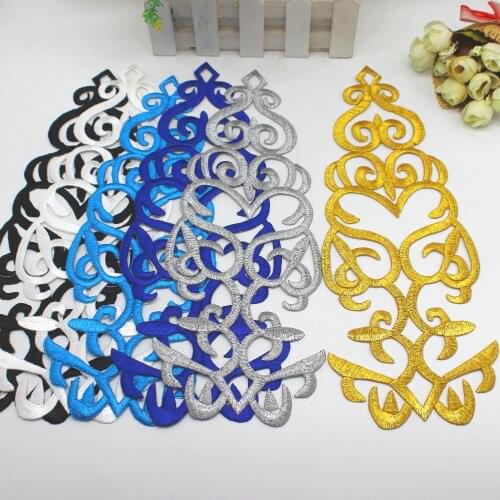 Iron On Flower Patches Gold Embroidered Appliques Big Size Vintage Cosplay Costume Lace Trims Diy 28*11cm