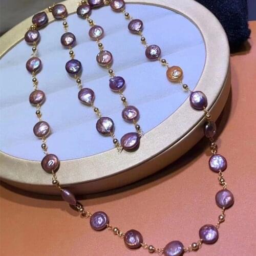 Best seller lady 35inches natural peach purple mix color real pearl handmade long sweater necklace women fashion jewelry gift