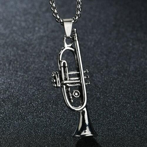 Gothic Hip Hop Metal Musical Instrument Retro Punk Pendant Necklace Men Long Chain Personality Jewelry Gift Party Accessories