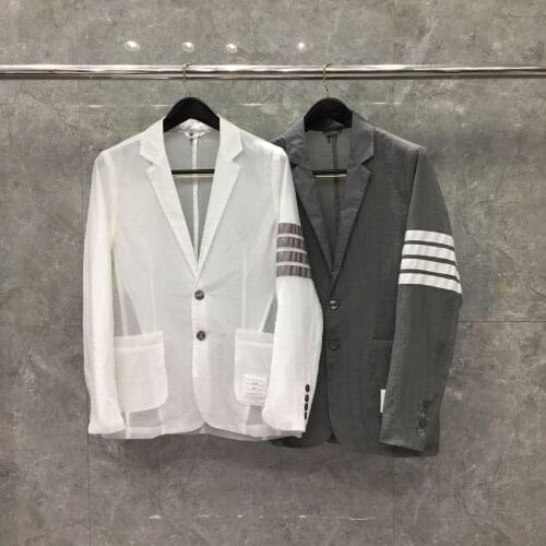 2021 Fashion Luxury Blazer Men Casual Suit TB Striped Summer UV Sun Protection Jacket White Thin Breathable Quick Dry Coat