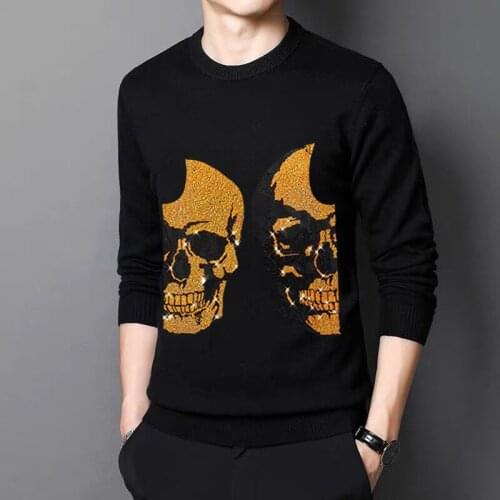Mens Sweater Top Quality Fall Black Hot Diamond Knit Crop Slim Casual Heavy Craft Wool Pullover Street Shopping Oversized