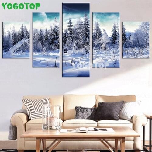 5 Pieces Winter Snow Forest Trees diy diamond painting cross-stitch Full Drill Mosaic diamond embroidery Wall Art ML1573