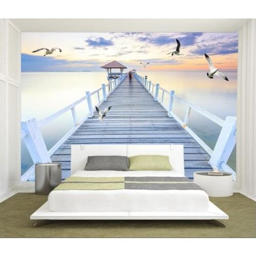 Custom wallpaper mural sea trestle seagull landscape background wall mural home decor living room bedroom 3d wallpaper