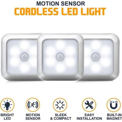 1/3pcs 6Leds PIR Motion Sensor Night Lights Led Cabinet Night Lamp Sensor Lights For Closet Wardrobe Stair Hallway Home Bedroom