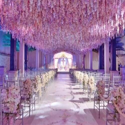 New Arrival Artificial Wisteria Flower Vine Silk Hydrangea rattan DIY Wedding birthday party Decoration Backdrop Flowers