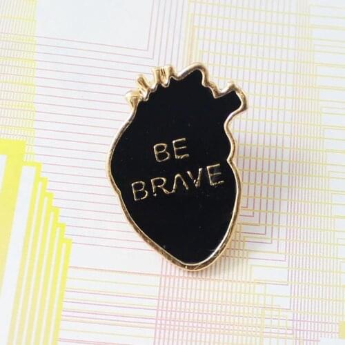 Encouragement Be Brave Black Human Heart Brooch Pin Black Badge Lapel Enamel Pins Jewelry Gift For Men Women Gifts Brooches
