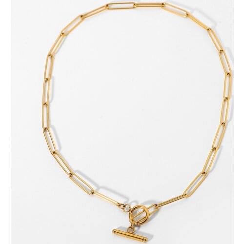 Punk Classic Style OT Stick Buckle Pendant Necklace For Women 18K Gold Plated Stainless Steel Choker Necklace Party Jewelry
