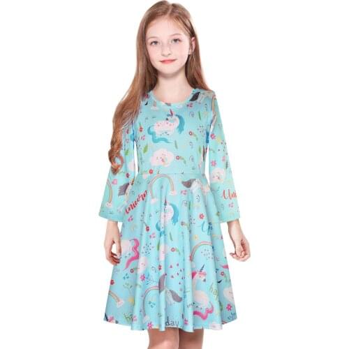 Girls LongSleeve Dress,A-Line Skater Twirly Sparkly Casual Dresses for Kids,Print Stretchy Clothes by ModaIOO