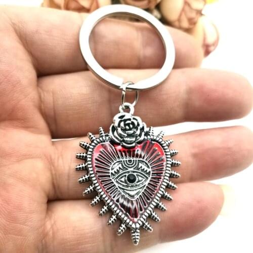 Mysterious Dark Gothic Hanging Keychain Jewelry Blood Rose Heart Oil Bat Gothic Keychain for Men and Women Retro Keychain