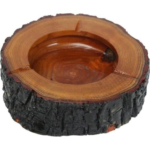HOT-Round brown wood smoke ashtray tobacco cigarette ash holder 9-10cm