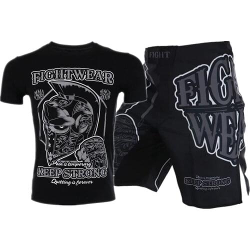 Strong Boxing Training T-Shirt MMA Shorts Kickboxing Muay Thai BJJ Sportwear Fightwear Men Boxe Trunks Gym Running T Shirt Suits