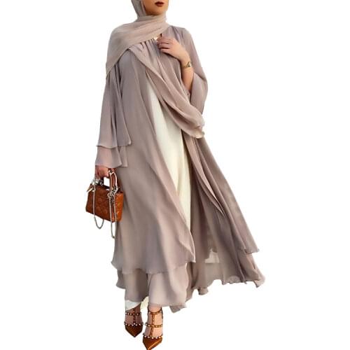 Ramadan Open Chiffon Abaya Dubai Women Sash Marocain Kaftan Eid Hijab Long Robe Muslim Fashion Clothes Turkey Vestido De Mujer