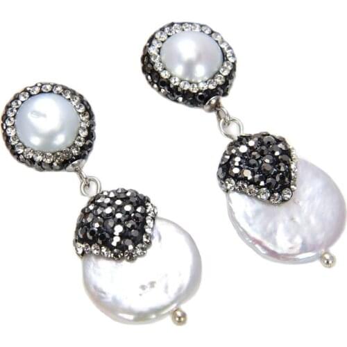 JK 1.5'' White Coin Pearl Earrings-Silver Stud