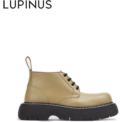 Lupinus British Style Black Cool Short Boots Chunky Heel Ankle Boots Women Luxury Brand Genuine Leather Boots Spring Autumn