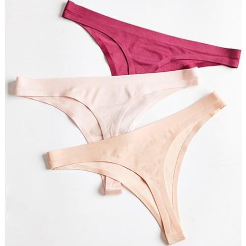 Solid G-string Thong Women Sexy Panties Ice Silk Intimate Mujer Underpants Seamless Lingerie Plus Size 3XL Low Rise Underwear