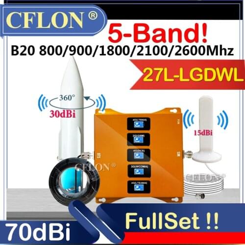 Five-Band B20 800 900 1800 2100 2600Mhz CellPhone Booster 4G Cellular Amplifier GSM Repeater 2G3G4G 4G Four-Band Signal Booster