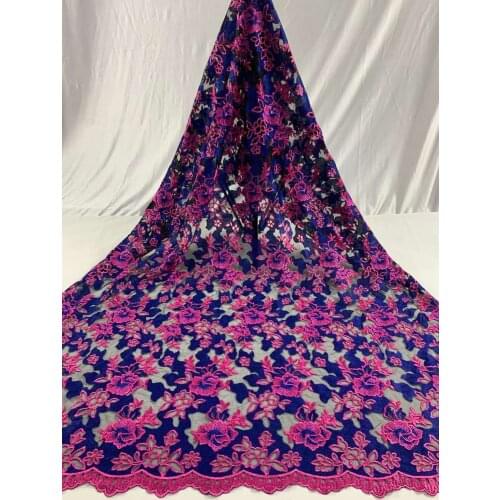 High Quality African Mesh Lace Fabric Nigeria Style Flowers Embroidery Craft Sewing Banquet Bridal Gown Wedding Dress 5 Yards