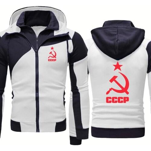 High Quality Spring Autumn Mens Fake Two CCCP Russian USSR Soviet Union Stitching Casual Mens Sport Jacket Cotton Mens Hoodie
