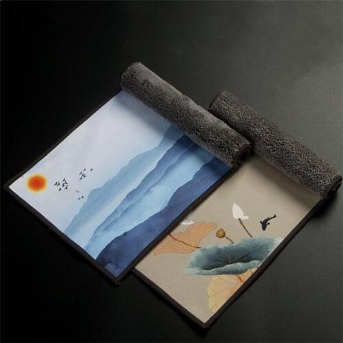High End Double-Sided Tea Towels Tablecloth Absorbent Flannel Teahouse Table Mats Thickened Zen Painted Tea Cloth Tea Ceremony
