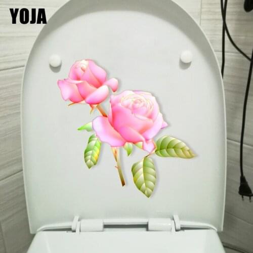 YOJA 22.5*22.3CM Pink Rose Flowers Wall Stickers Mural Bedroom WC Toilet Decoration T1-0636