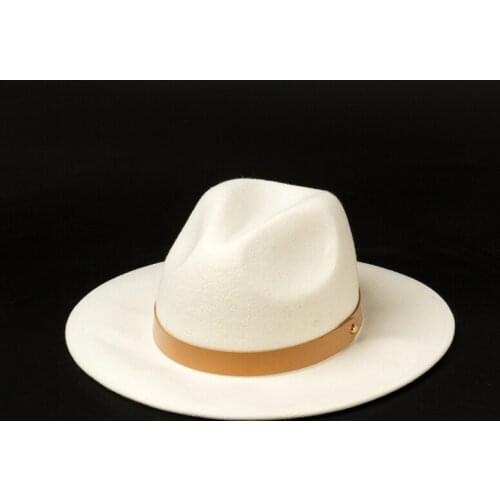 King Wheat Autumn Winter White Wool Women Fedora Lady Formal Hat Belt Decoration Stage Style Fashion Show Men Felt Cap Jazz Hats