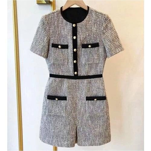 Womens jumpsuit short sleeve mini round neck casual party button office ladies jumpsuit